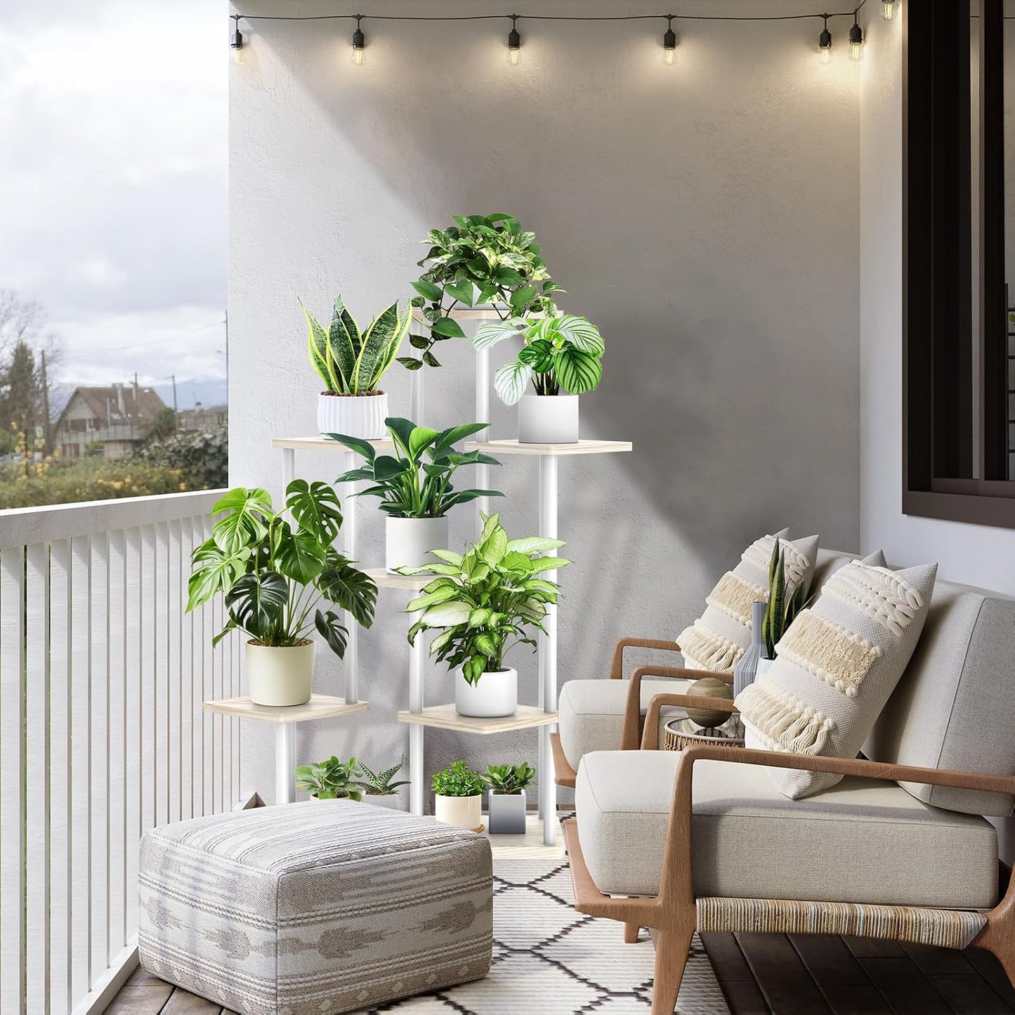 7 Tier Plant Stand Indoor, Thickened Metal Wood Corner Plant Shelf Stands for Multiple Plants, Indoor Tall Plants Stand