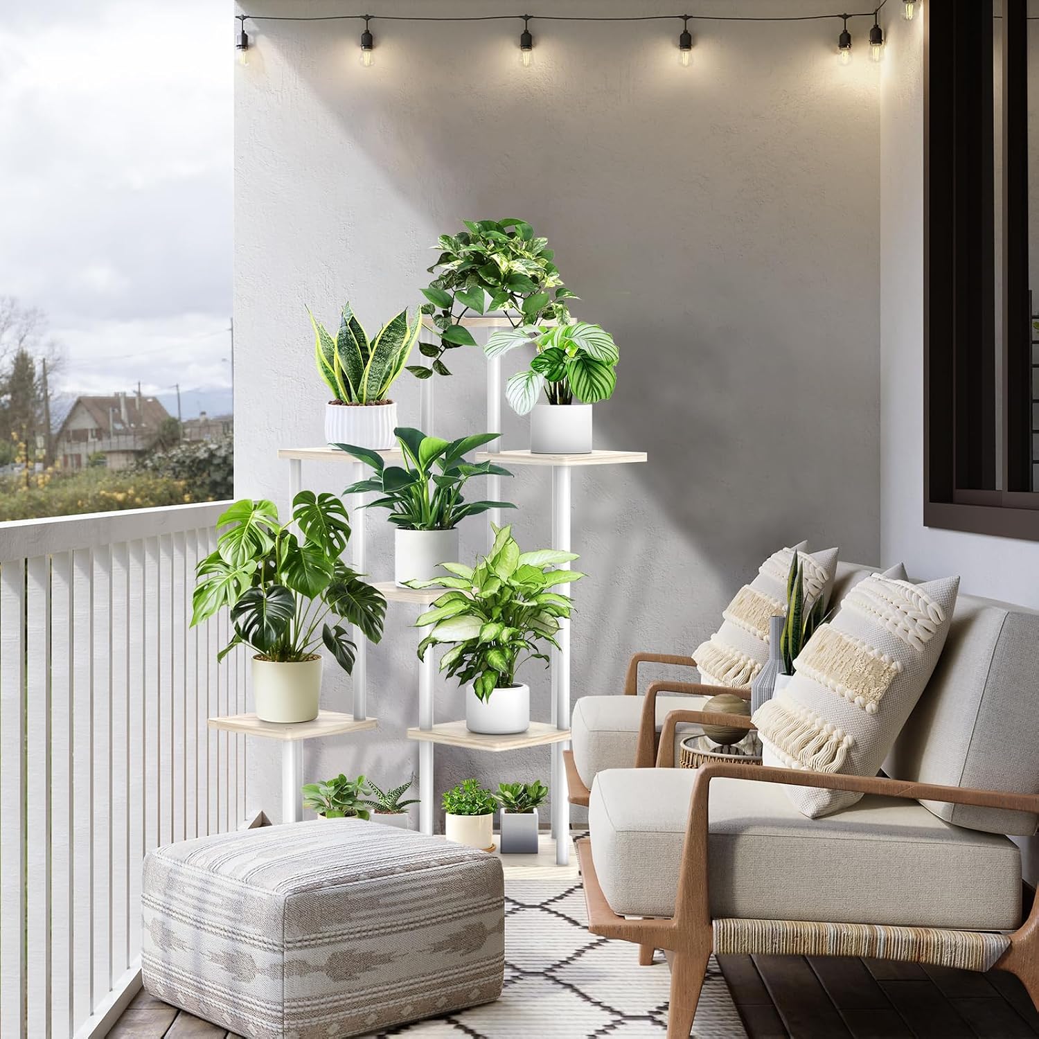 7 Tier Plant Stand Indoor, Thickened Metal Wood Corner Plant Shelf Stands for Multiple Plants, Indoor Tall Plants Stand
