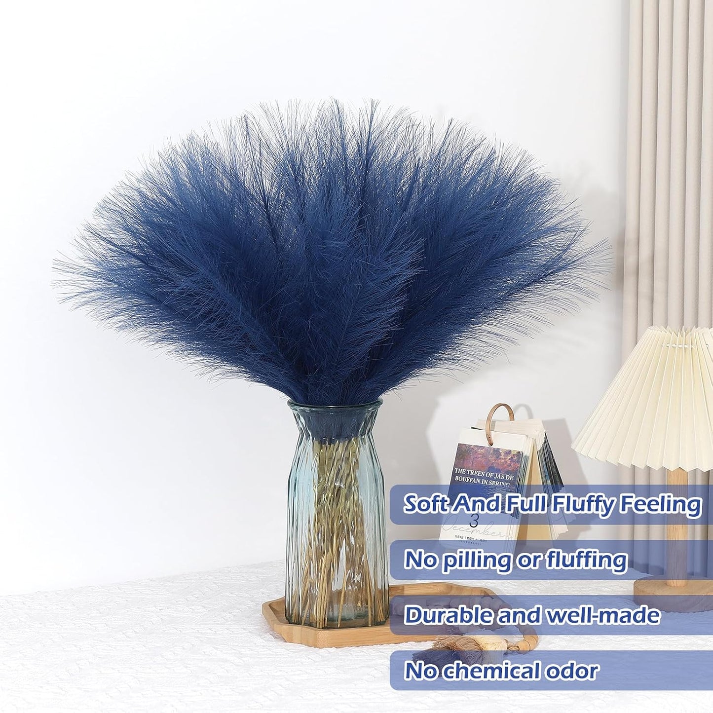 Blue Pampas Grass Decor Faux Pampas Grass Bulk Artificial Dried / Blue Style / 21.7 Inch / Set of 30