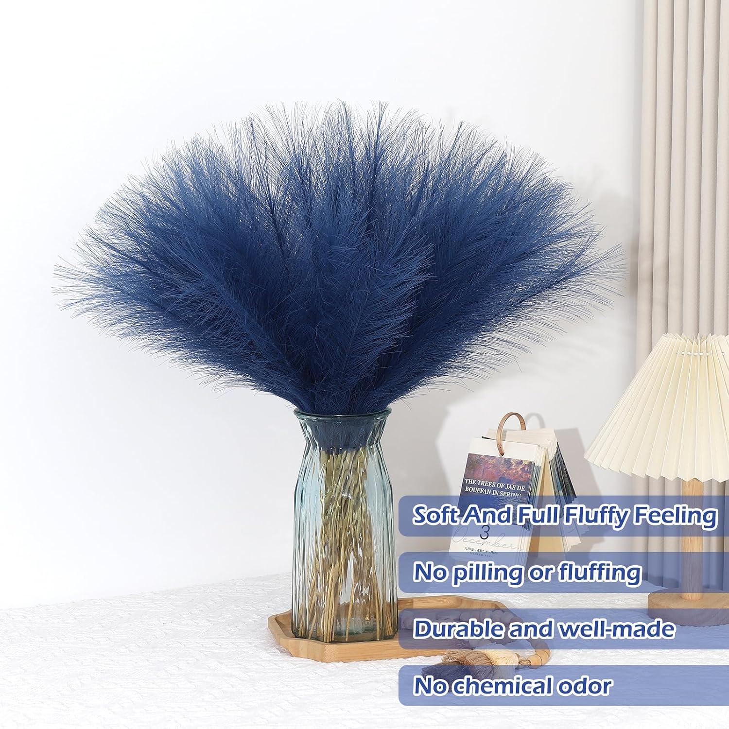 Blue Pampas Grass Decor Faux Pampas Grass Bulk Artificial Dried / Blue Style / 21.7 Inch / Set of 30