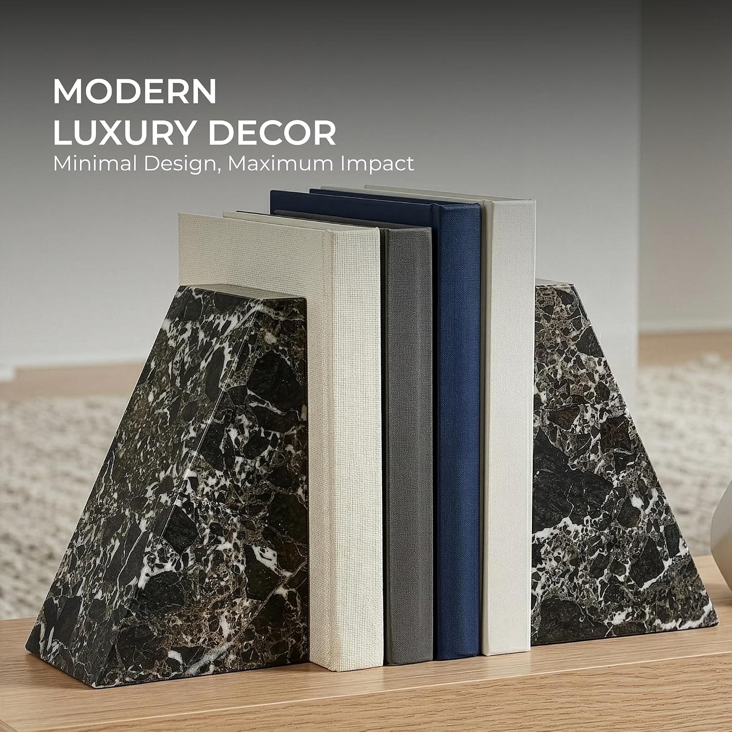 Modern Decorative Marble Bookends / Black