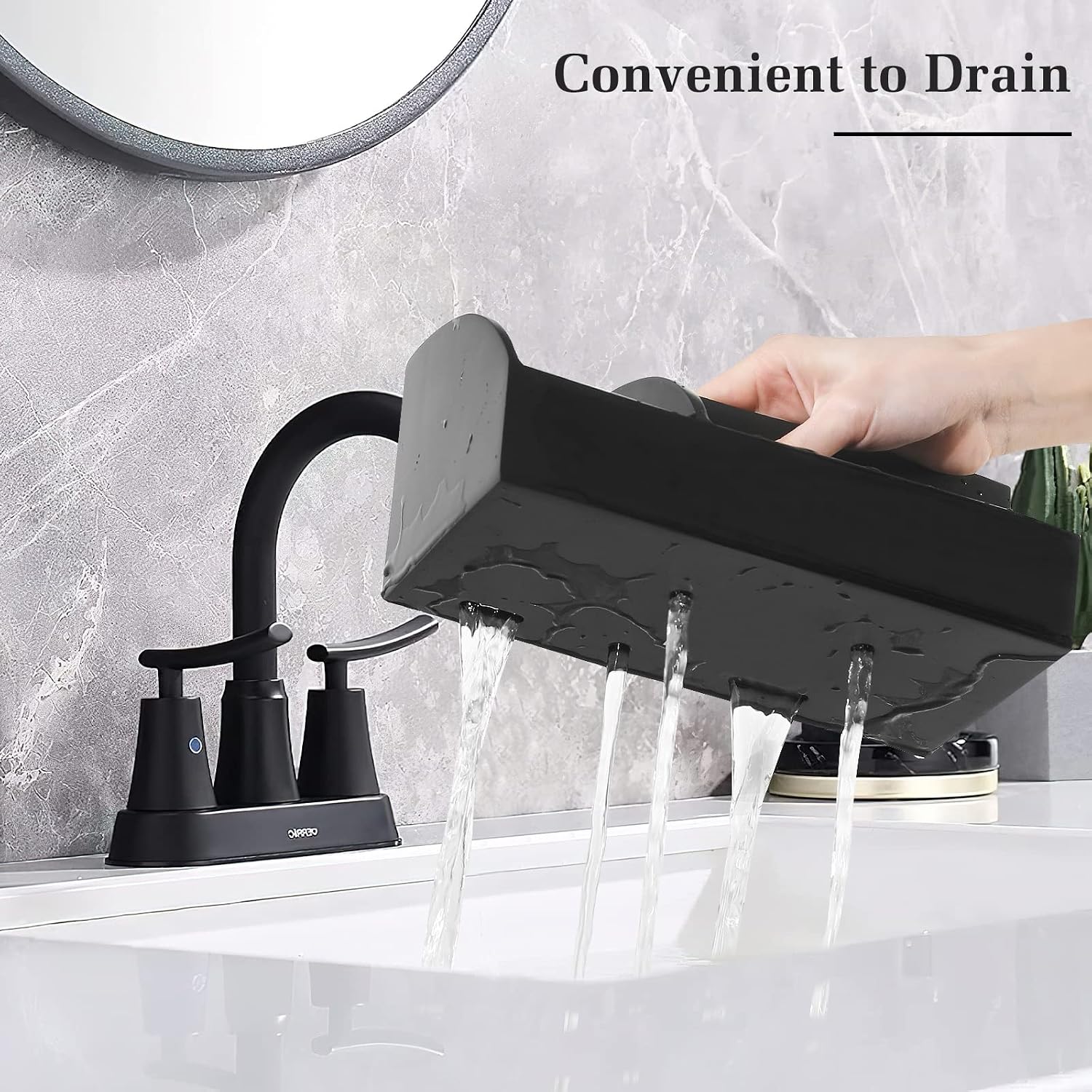 Luxspire Bathroom Counter Organizer, 5 Slots, Matte Black | Toothbrush Holder for Bathroom, Marble Bathroom Accessories