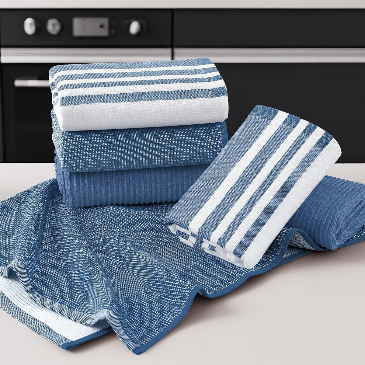 Homaxy Cotton 380 GSM Premium Kitchen Towels, 18"x 28", 12 Pack, Navy Blue | Soft and Absorbent Terry Dish Towels