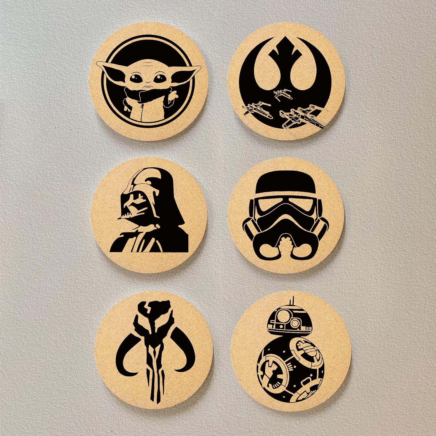 Holder / Absorbent Coaster Cork Wood for Cup Desk Office Table Kitchen / Star Battle / Set of 6
