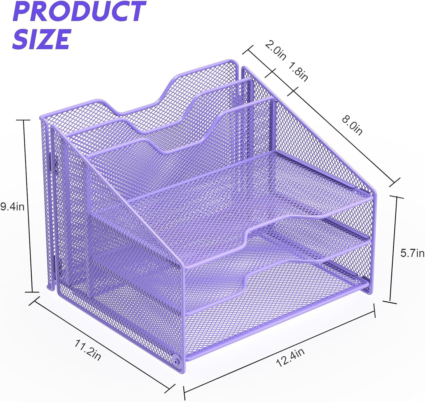 Samstar Purple Desk File Organizer, Mesh Letter File Folder Holder with 3 Paper Trays and 2 Vertical Upright Section