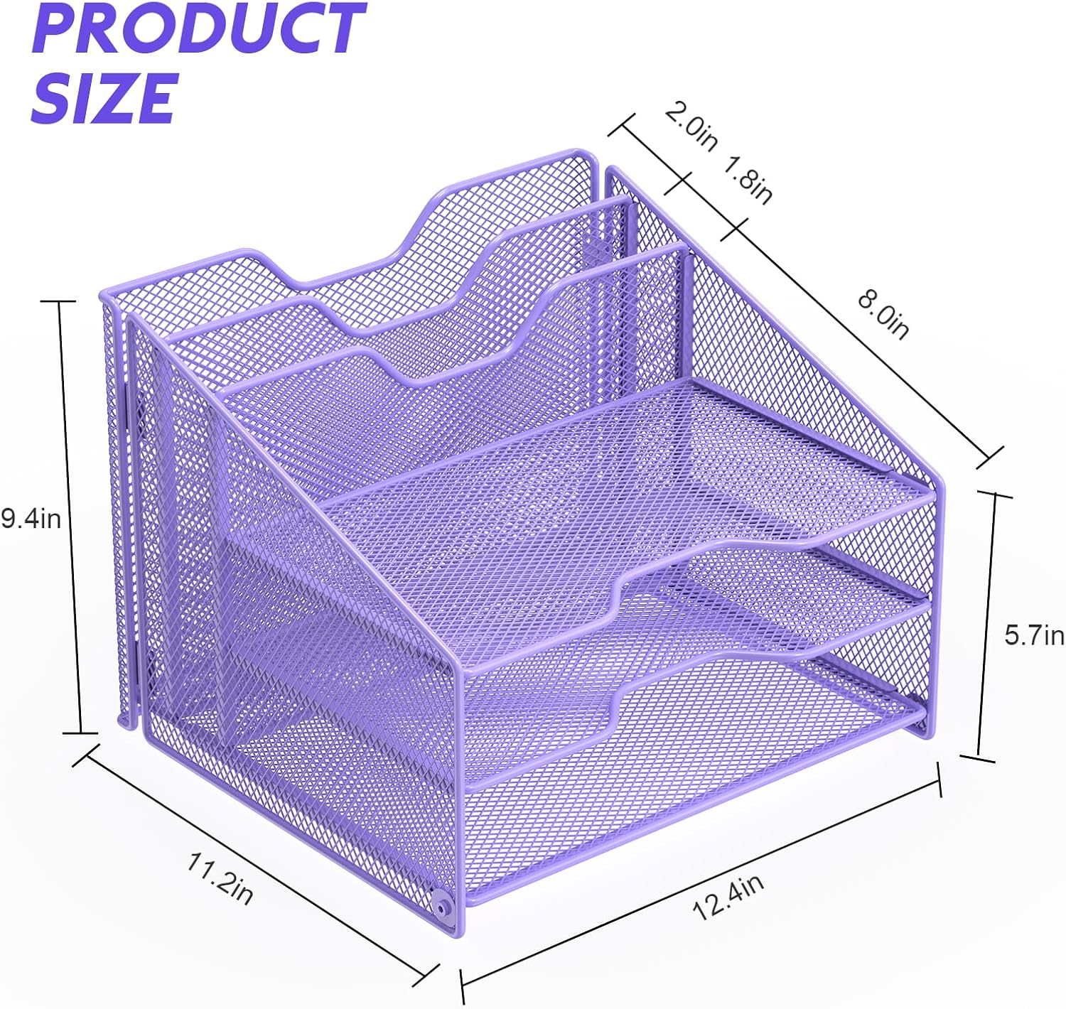 Samstar Purple Desk File Organizer, Mesh Letter File Folder Holder with 3 Paper Trays and 2 Vertical Upright Section
