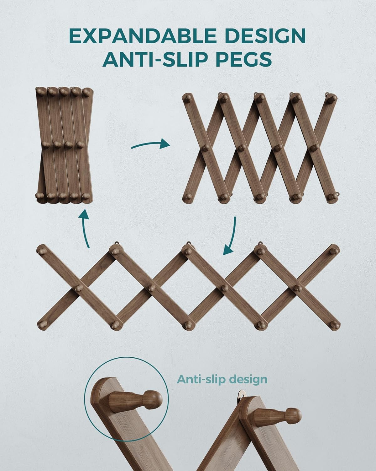 Expanding Hat Rack / Walnut Color / 14 Pegs