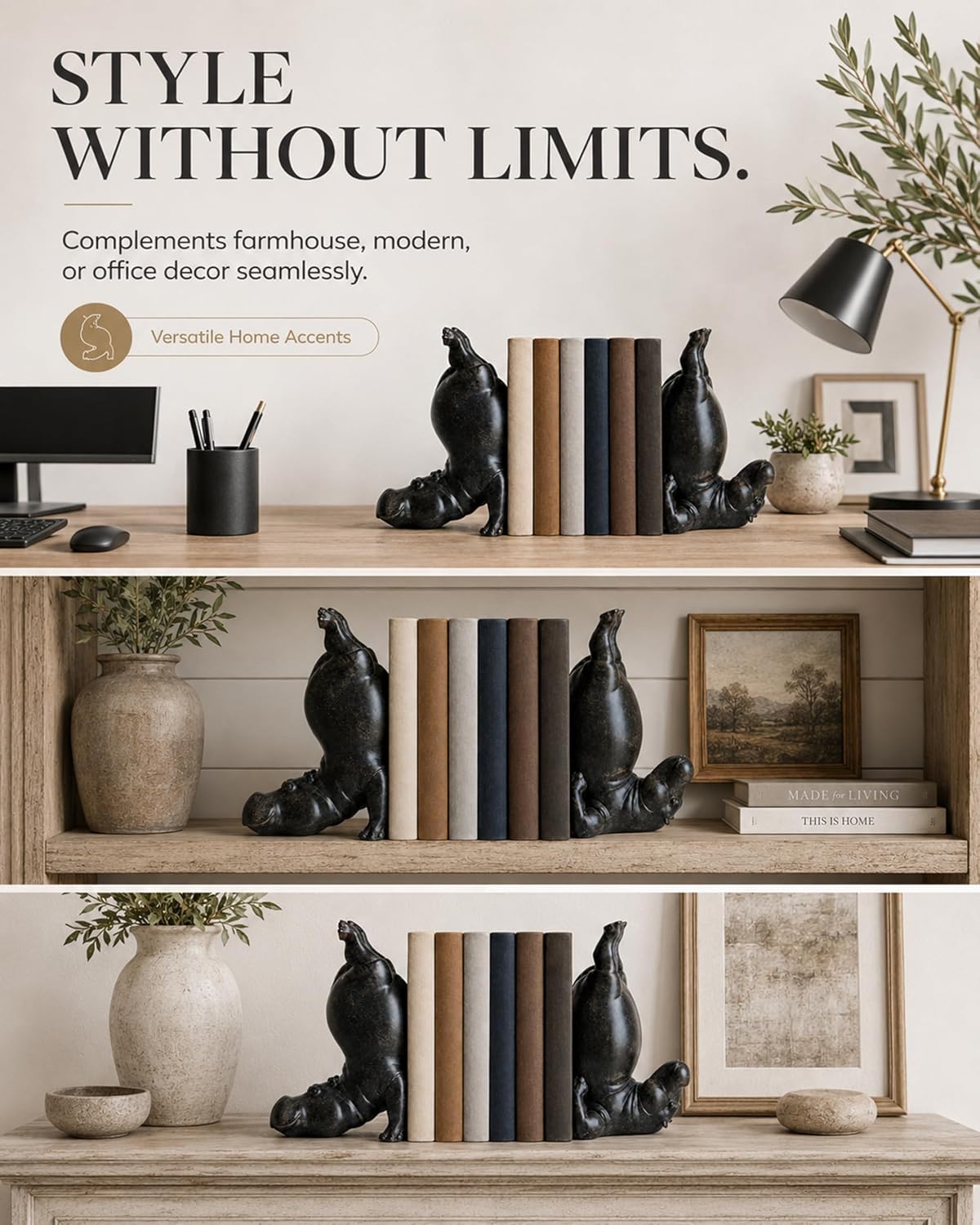 Heavy Resin Acrobatic Hippo Bookends Ends Book Ornament Creative Hippo Notebook Holder / Black