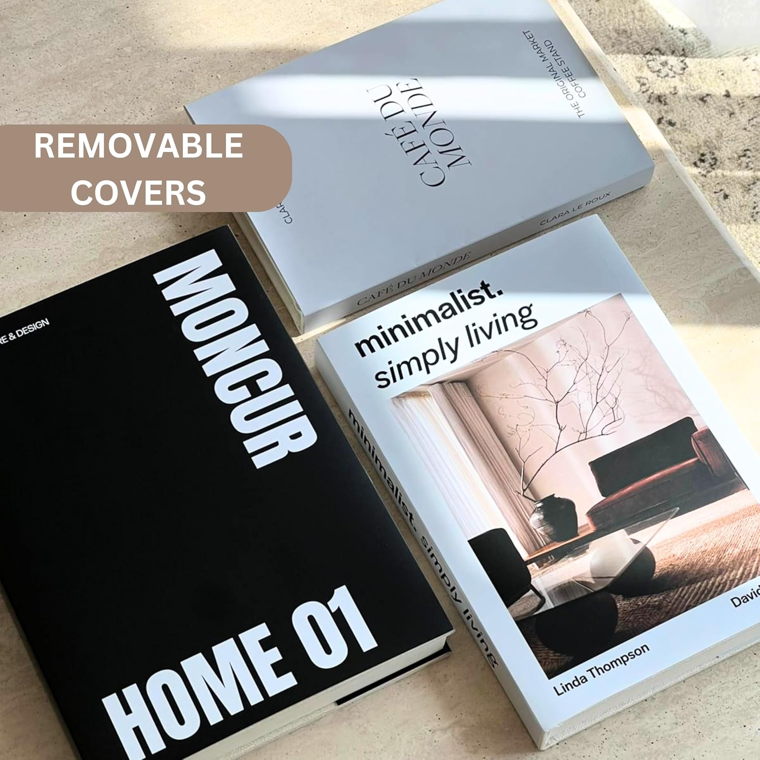 Decorative Coffee Table Books / Beige Monochrome / Set of 3