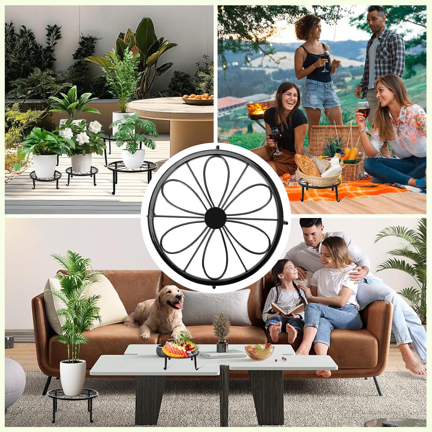 ESRICH 10 Pack 7.8" Metal Plant Stand, Iron Plant Stands for Indoor | Black Plant Stands Outdoor, Rustproof Round Heavy