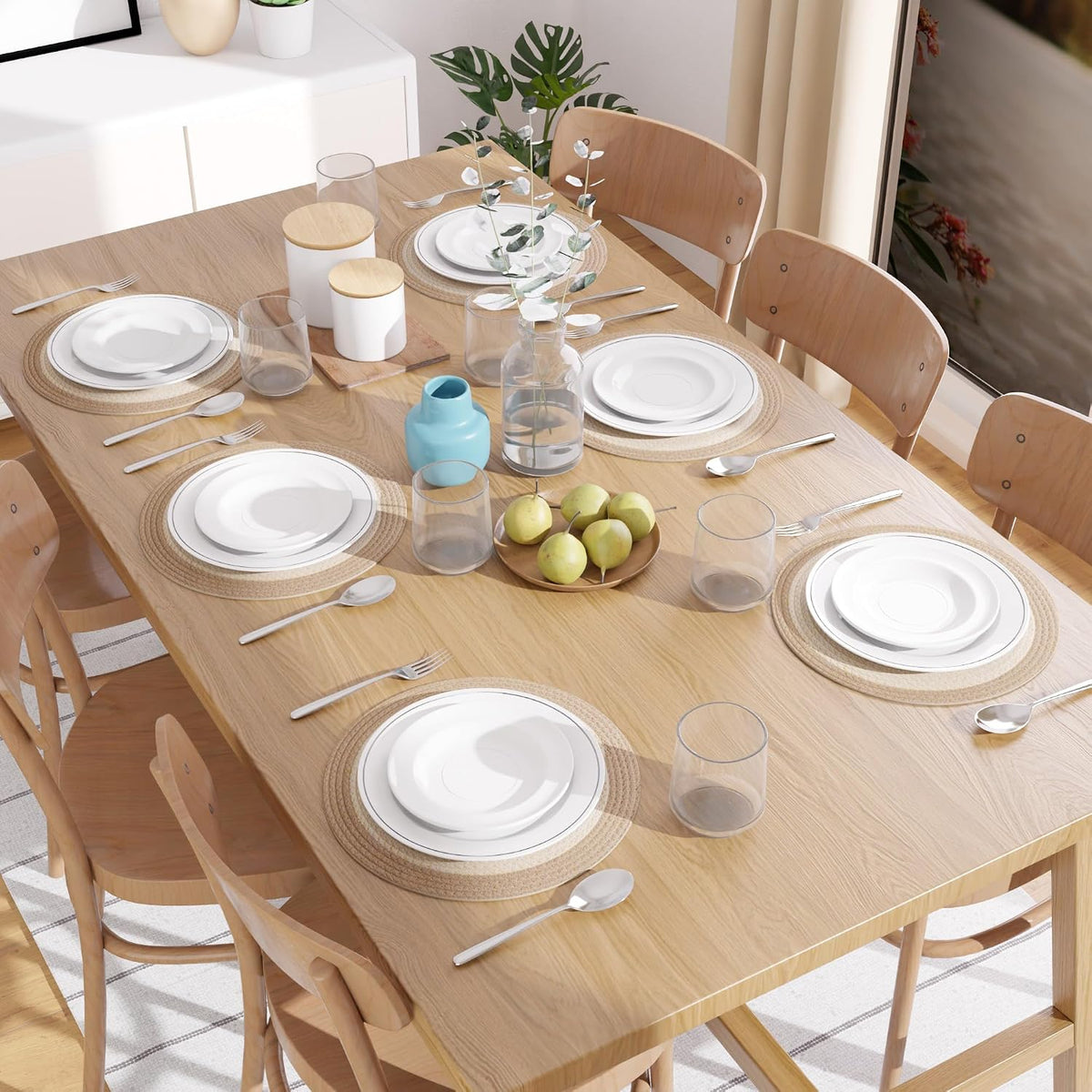 Encasa XO Placemats, Round Cotton Dining Table Mats 13" | Off White & Beige, Handcrafted Ribbed Texture | Heat