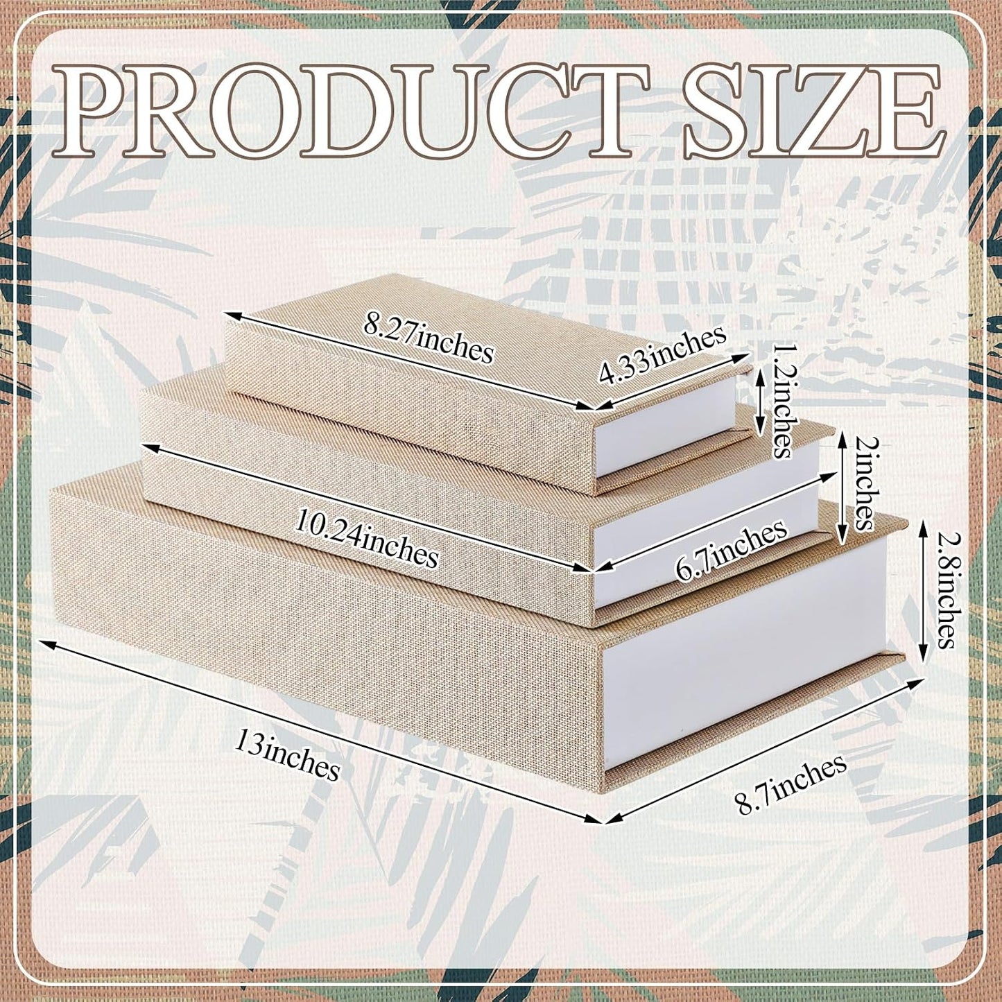 Decorative Fake Book Box Faux Book Storage Box Magnetic Neutral Linen Hollow Boxes / Set of 3