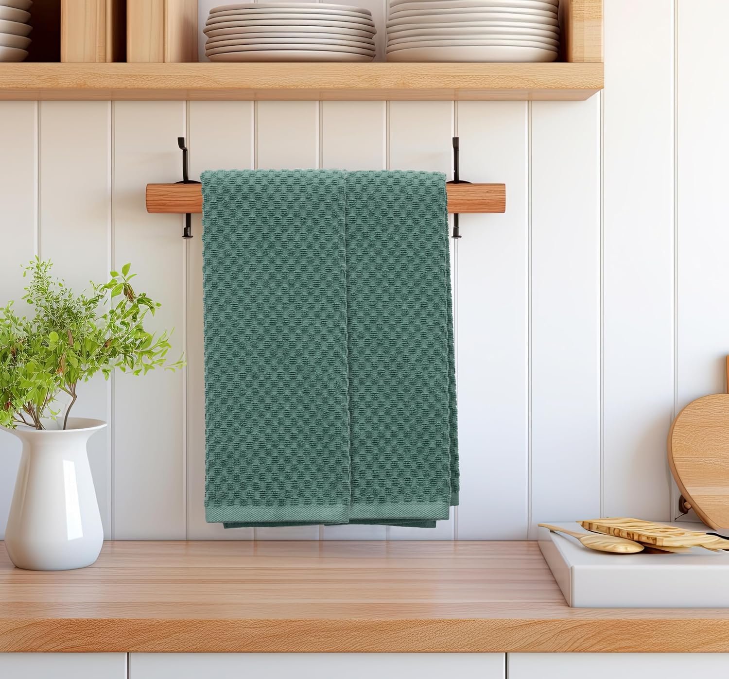 COTTON CRAFT Amazing Kitchen Towel - 12 Pack 100% Cotton Waffle Terry Towel | Seafoam 16x28 inch Euro Café Waffle Weave