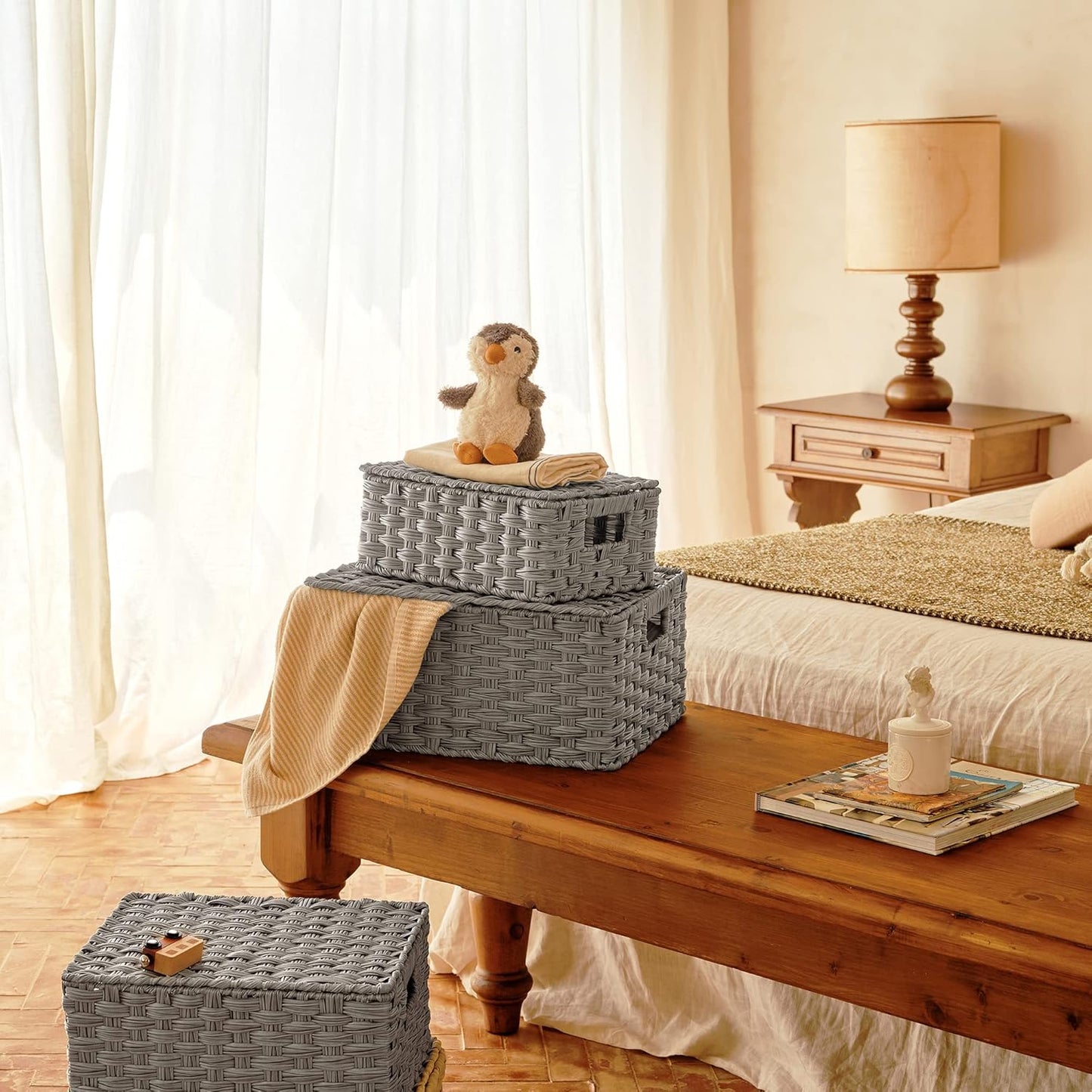 Wicker Storage Baskets / Gray / Set of 3