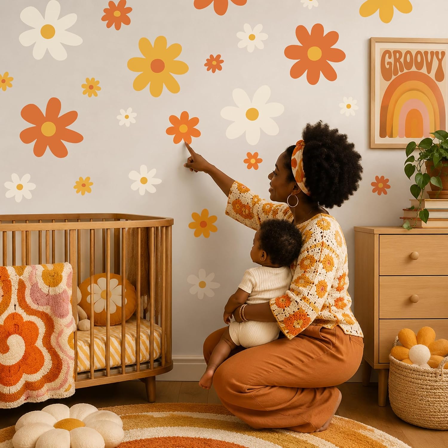 Large Daisy Wall Decals / Groovy / Set of 52