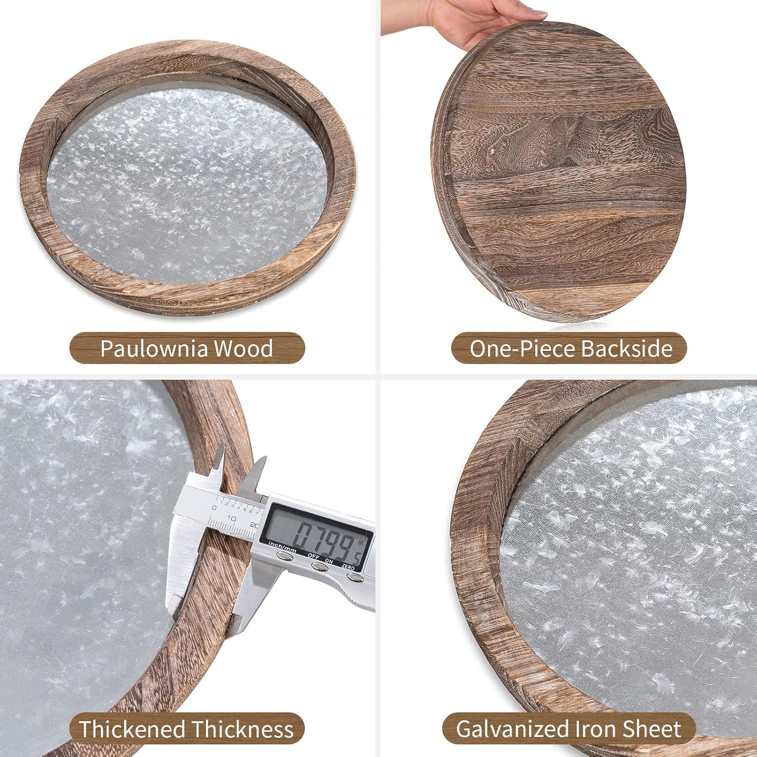Round Wood Decorative Candle Plate / Distressed Mirror