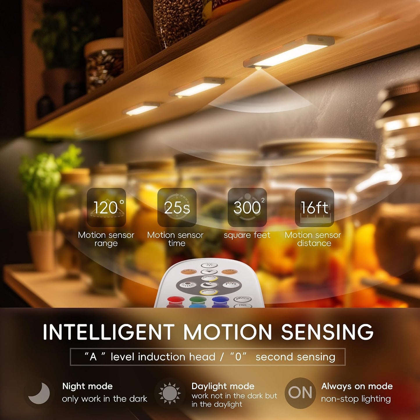 Hopedone 3-Pack Motion Sensor Under Cabinet Lights with Charging Station | Rechargeable Dimmable LED Lights, 3 Color