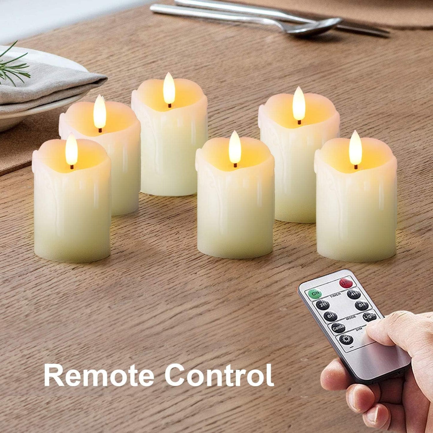 Homemory 2"x3" Real Wax Flameless Votive Candles, Timer Remote, 6 Pack | Brightness adjust, 2/4/6/8h timer, 400+ Hrs