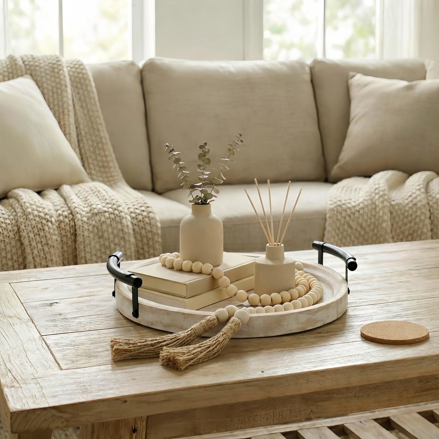 13" Round Decorative Wood Tray