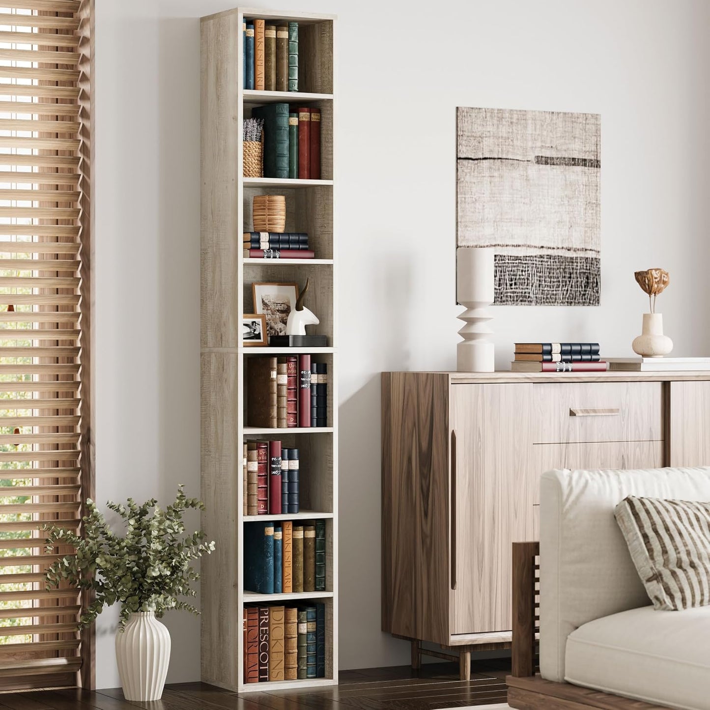 Floor Standing Display Storage Shelves in Tall / Beige Maple / 71 Inch