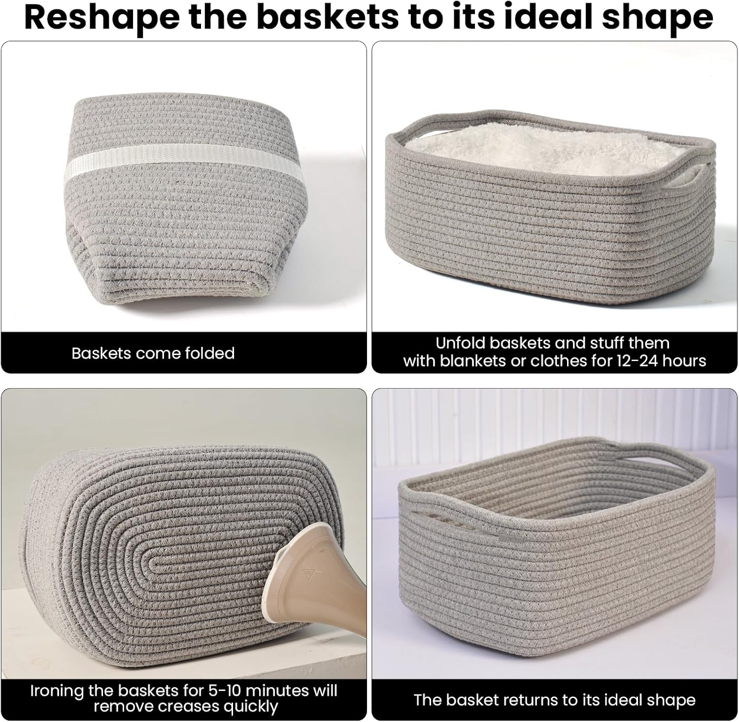Woven Baskets for Storage / 13 x 8.5 x 5.1 / Grey