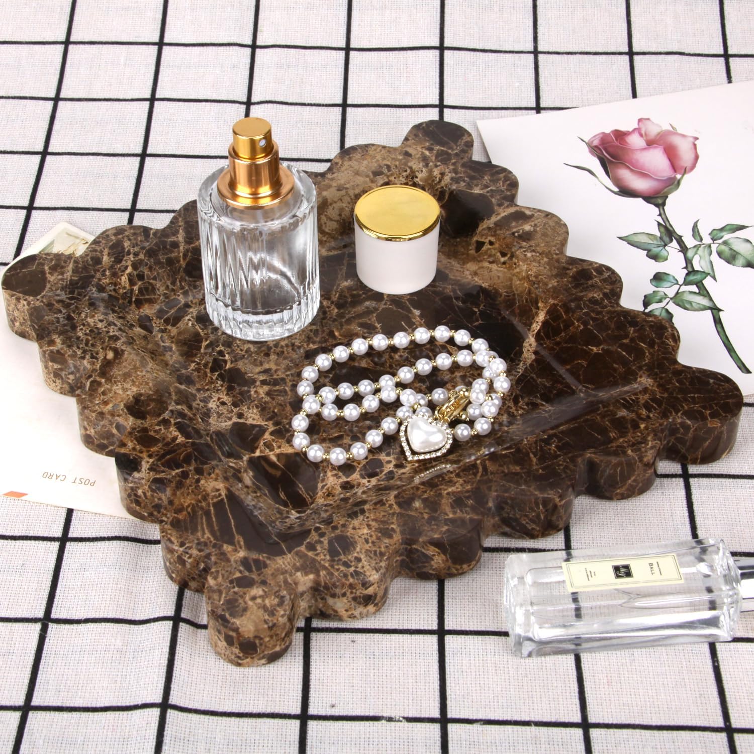 Square Marble Decorative Tray / Dark Brown / 8 x 8 x 0.8