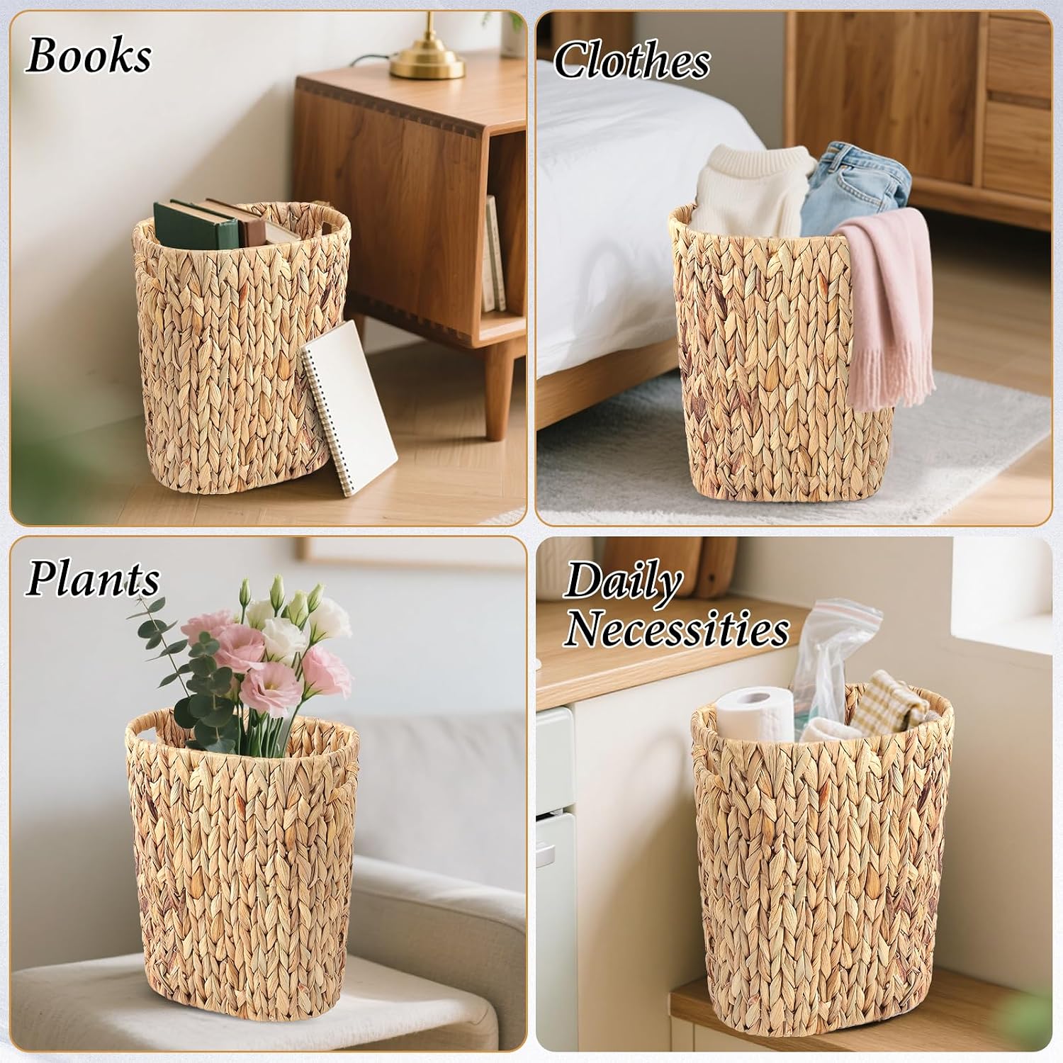 Wicker Trash Can and Rectangle Tissue Box / Khaki / Wicker Trash Can+rectangular Tissue Holders