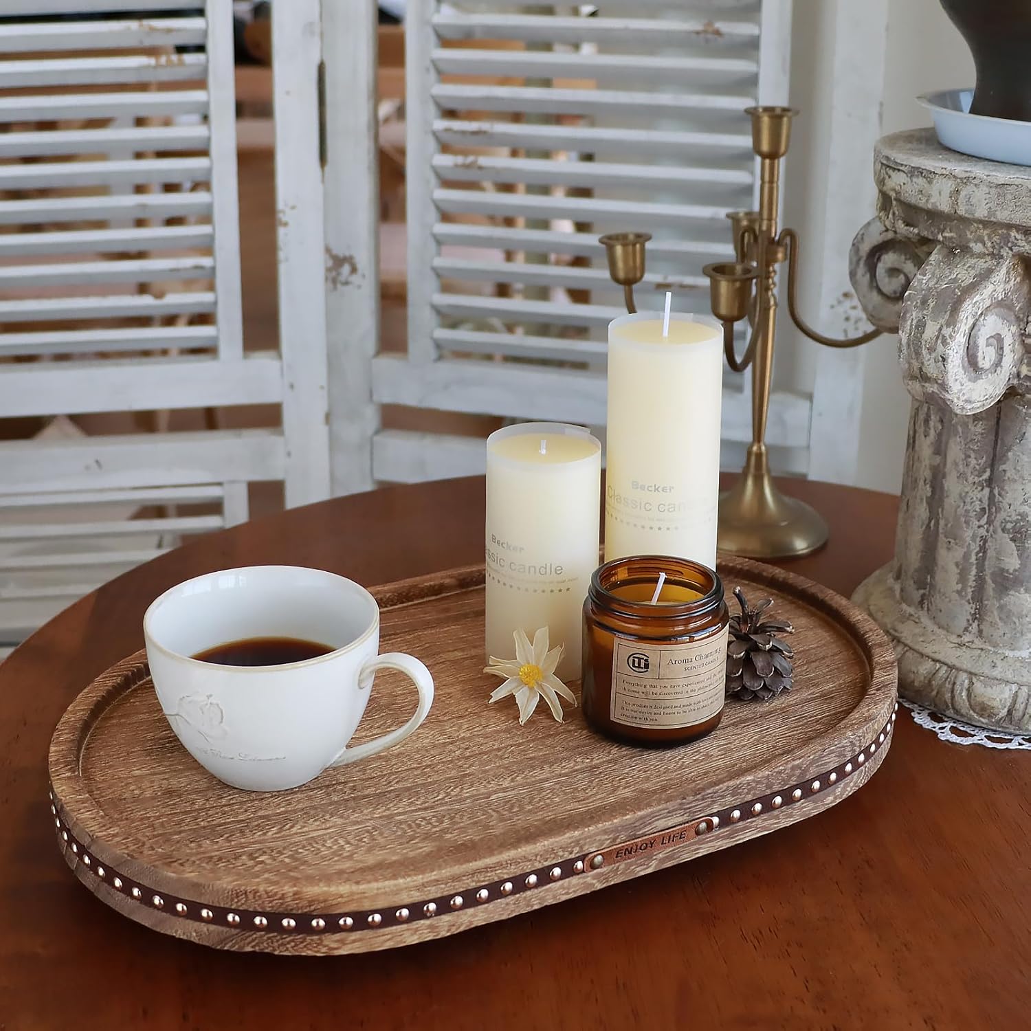 Decor Decorative Round Tray / Oval Rustic / 11.81 Inch