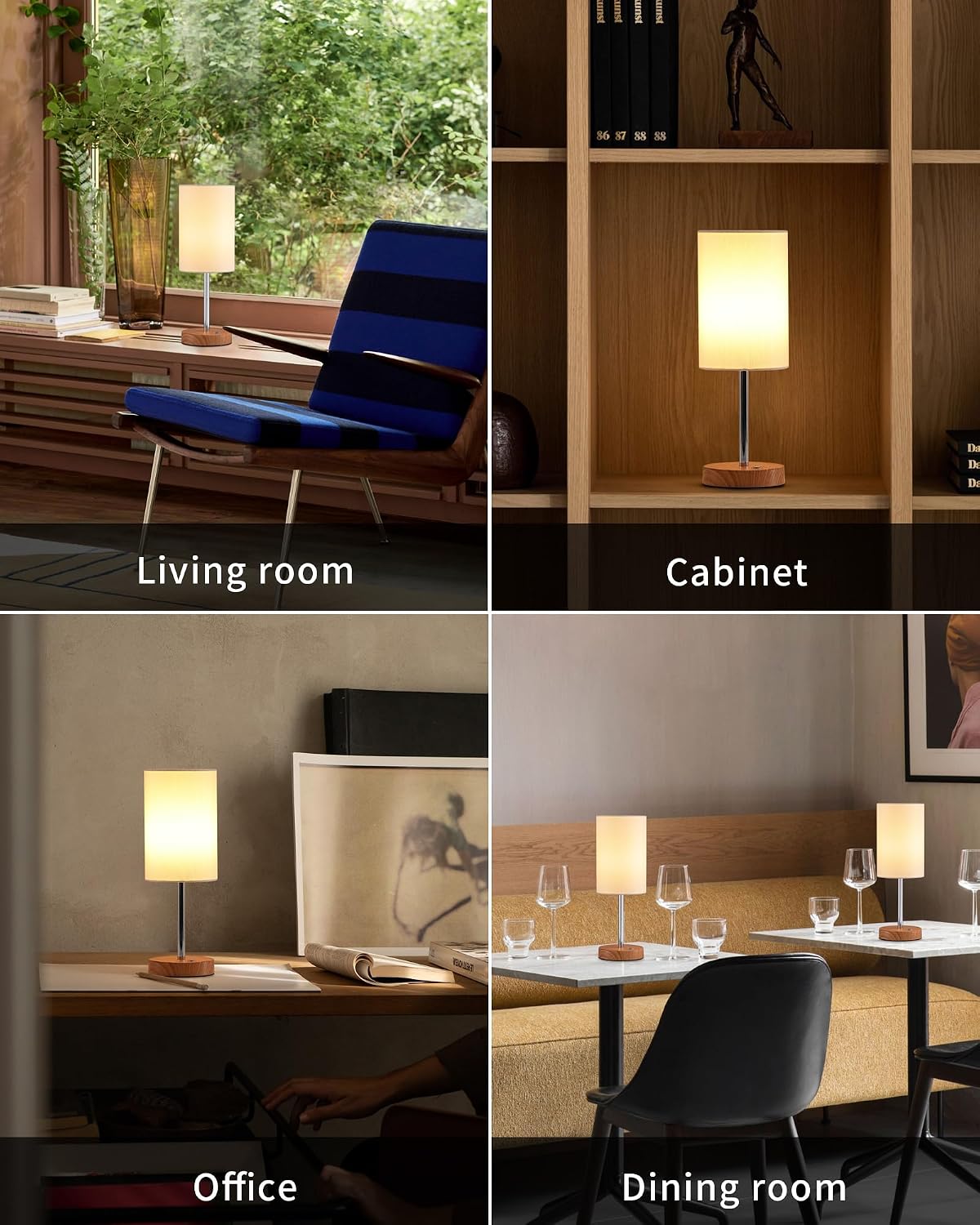 KDG Simple Cordless Table lamp, Portable Bedside 4000mAh LED Desk Lamp | Chrome / Wood-Grain, 3 Brightness Levels