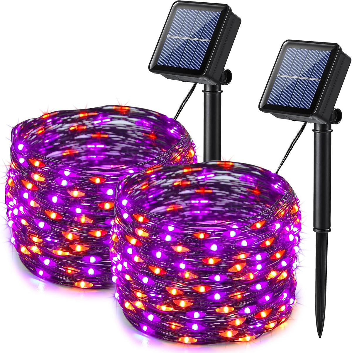 Lomotech Orange Purple Halloween Solar Lights, 2 Pack Total 66ft 200 LED