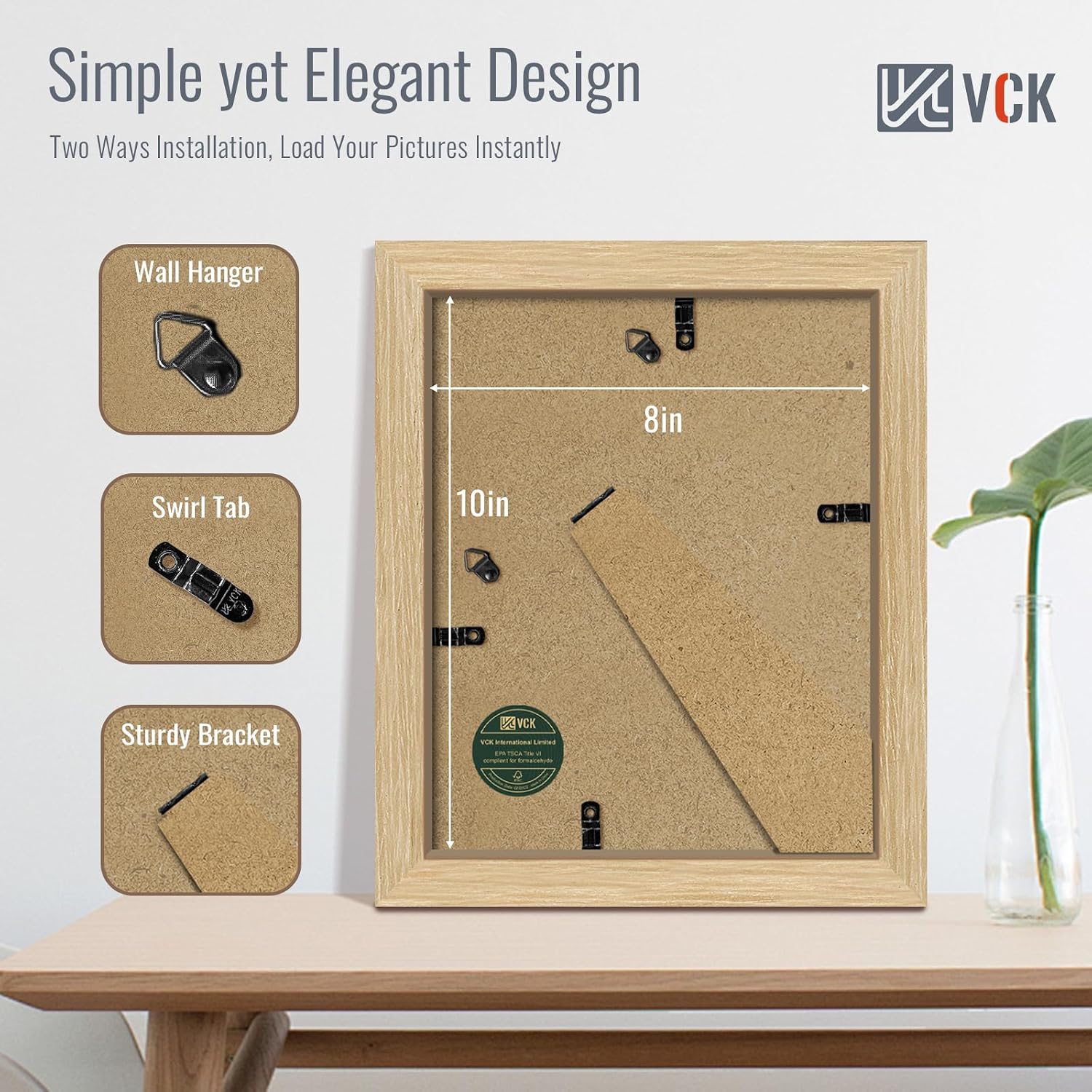 VCK 8x10 Picture Frame Oak 4 Pack, Wide Thick Wood Border, for Prints | Exclusive Woodgrain, Wall/Tabletop, HD