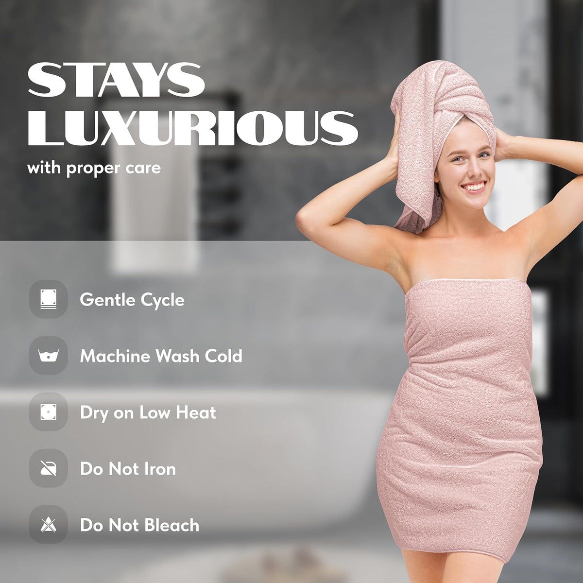 White Classic Wealuxe Pink Bath Towels 24x50 Inch, Cotton Towel Set for Bathroom, Hotel, Gym, Spa, Soft Extra Absorbent