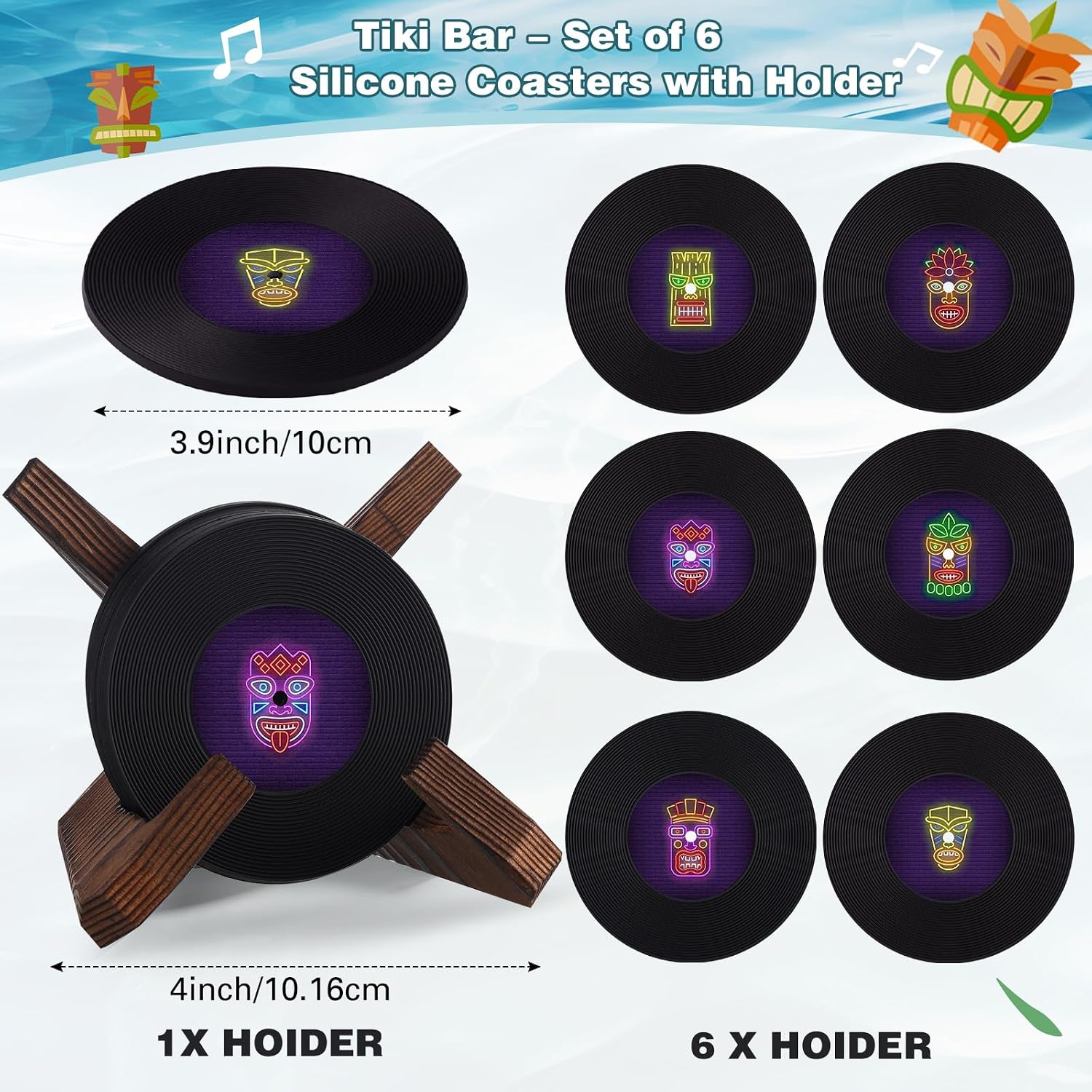 Wood Holder for Drinks / Neon / Set of 6