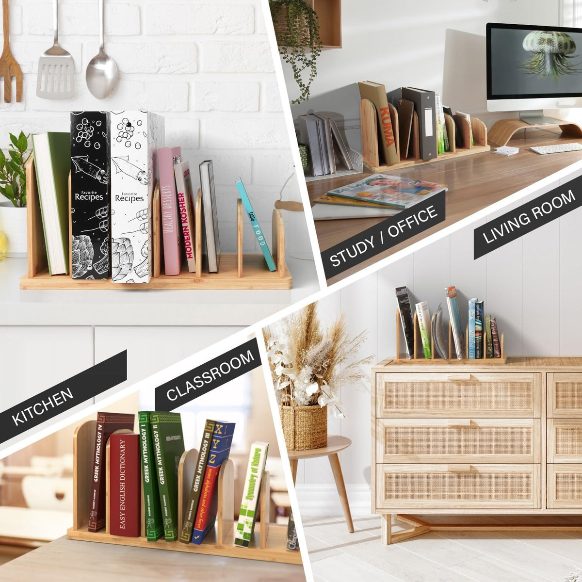 Cook Book Organizer, 6 Sections, Recipe Book Holder Rack, Tabletop Stand for Convenient Cookbook Storage, Vertical Cook