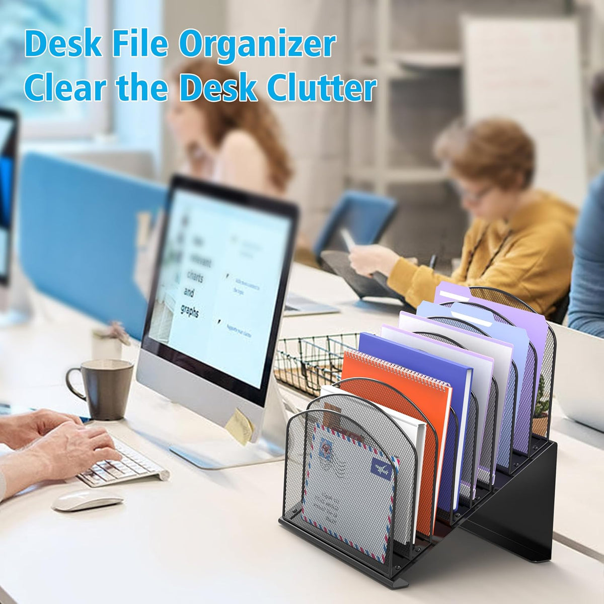 Delifox Inclined Desk File Organizer, 8-Section, Black | Upright Desk File Holder, Standing File Sorter, For Office
