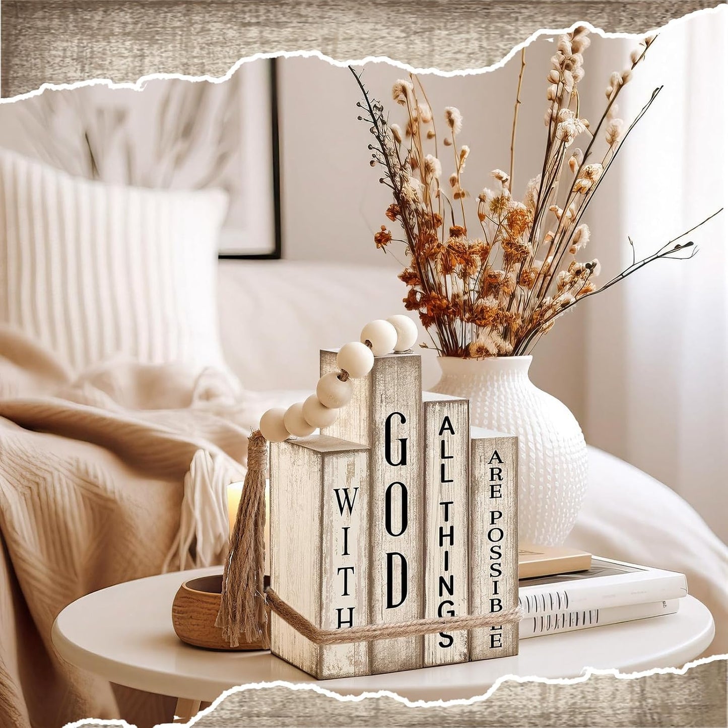Christian Table Decor Wooden Book Stack Decor / Rustic / Set of 4