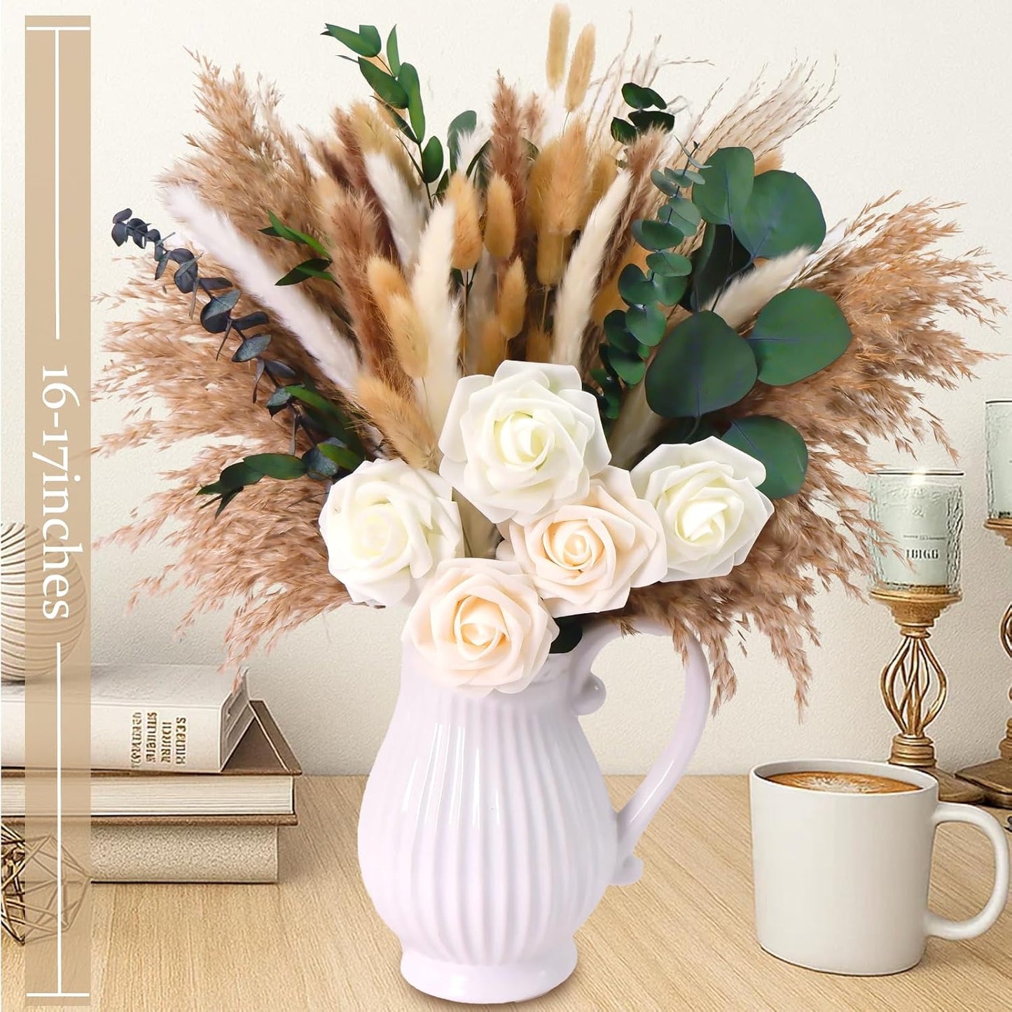 17" Boho Mixed Dried Flower Bouquet for Vase / Natural / Set of 120
