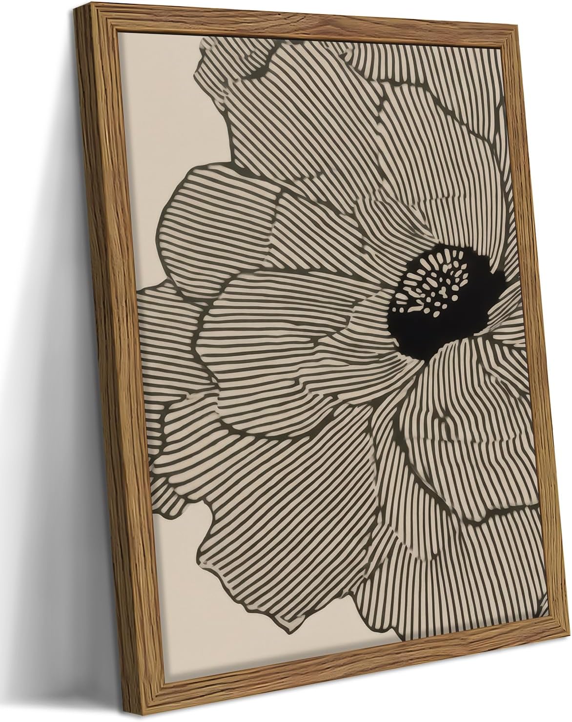 Framed Abstract Floral Wall Art, Neutral Line Flower Canvas Wall Decor Painting, Modern Minimalist Botanical Poster
