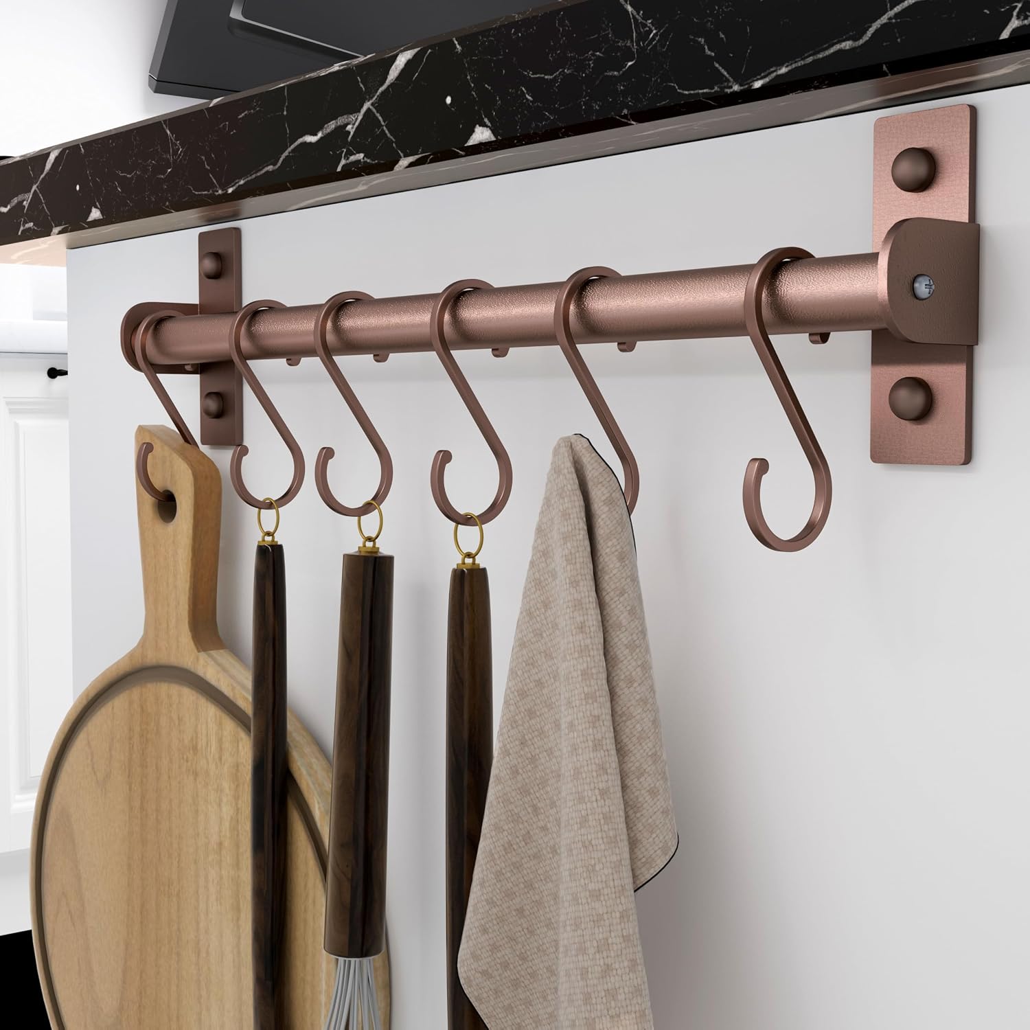 Kitchen Utensil Holder Hanger, Pot and Pan Rack Wall Mounted, Kitchen Rail with 8 Hooks for Hanging Cooking Utensils