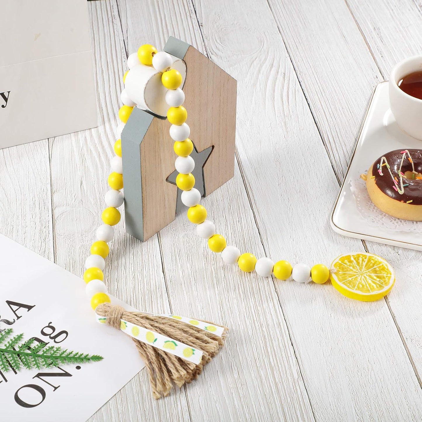 Lemon Wood Bead Garland / Bright Color / Set of 2