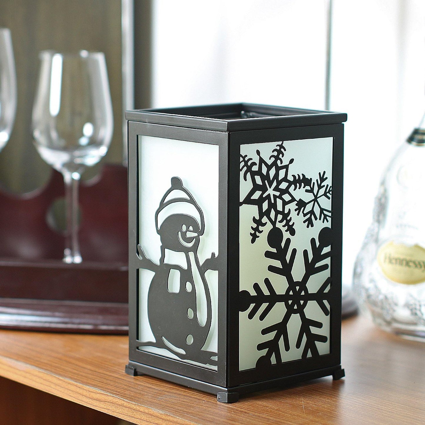Decorative Led Candle Lantern with Timer Rustic Candle Lantern with Twelve Magnetic Seasonal Themed Panels ,5 x 5 x