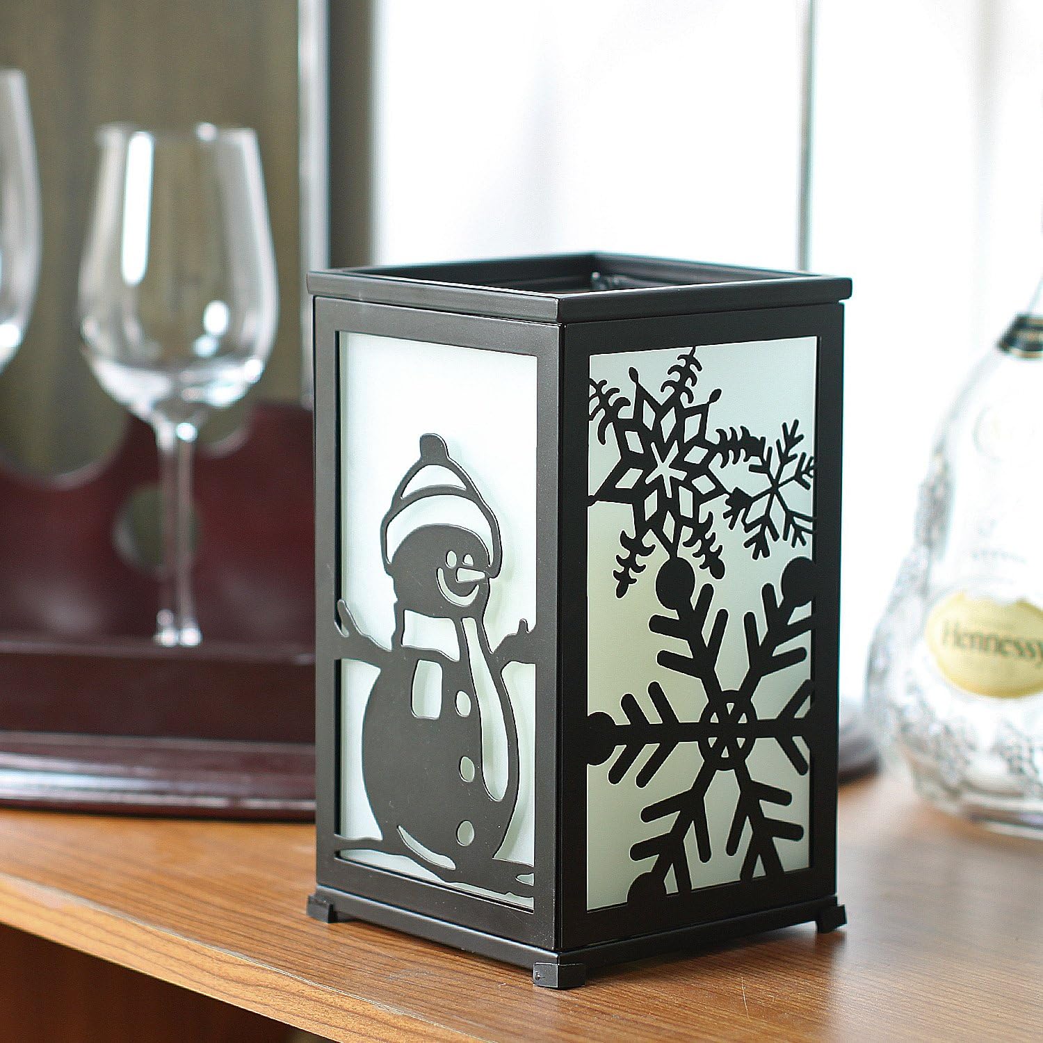 Decorative Led Candle Lantern with Timer Rustic Candle Lantern with Twelve Magnetic Seasonal Themed Panels ,5 x 5 x