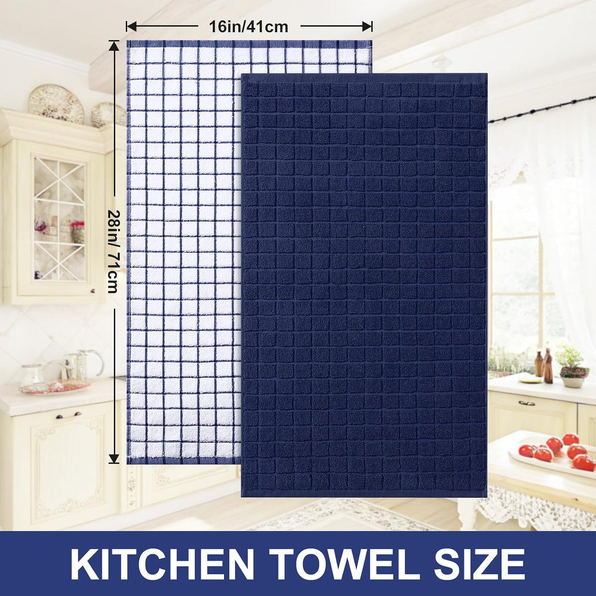 Homaxy Large Premium Cotton Kitchen Towels 16"x 28", 8 Pack, Dusty Blue | Natural Ring Spun 390 GSM Dish Towels, Super