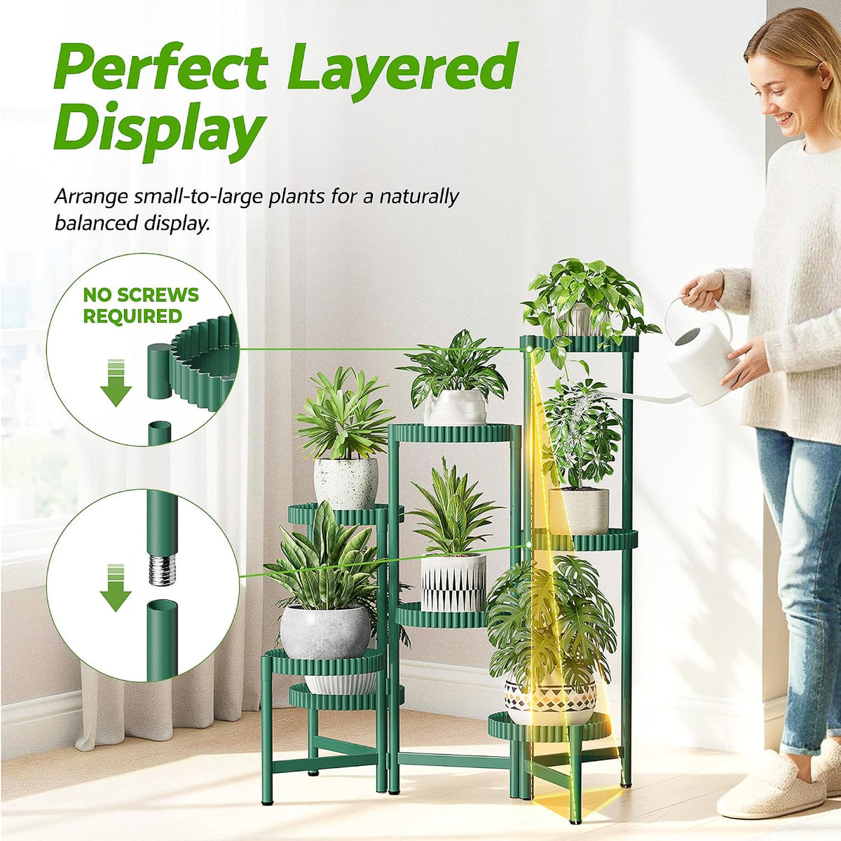 8 Tier Large Plant Stand Indoor, 7.9 Inch Wide Tall Corner Metal Plant Stands Outdoor for Multiple Plants, Foldable