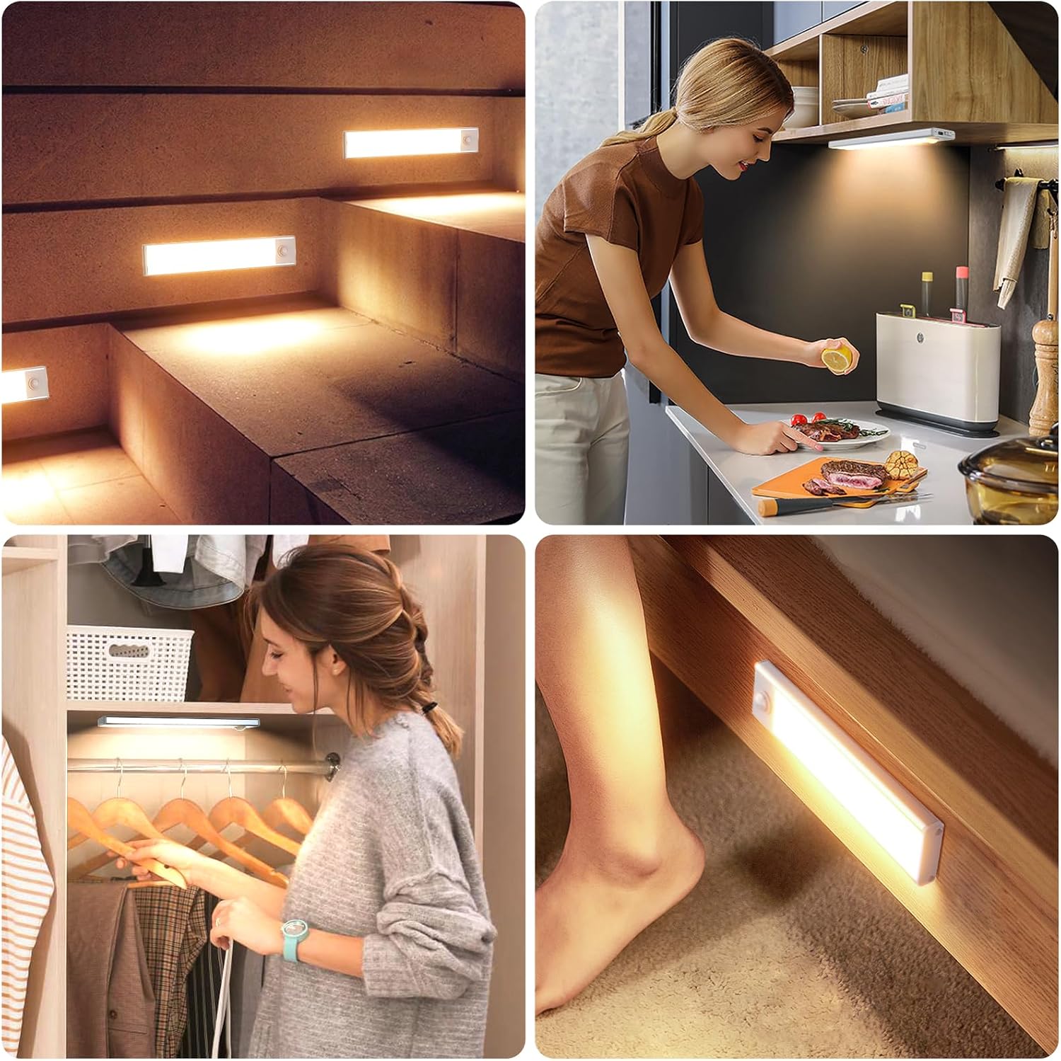 12 inch Under Cabinet Lighting, 6 Pack Motion Sensor Light Indoor Rechargeable Magnetic Closet Lights Battery Operated