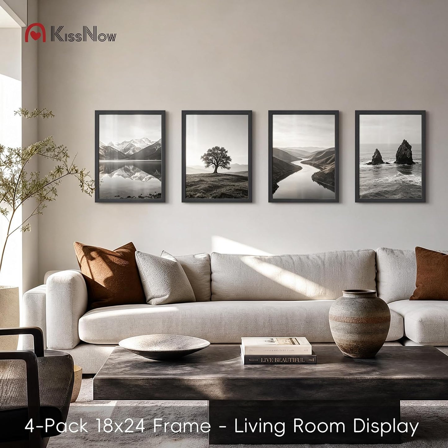 18x24 Poster Frame 4 Pack, Black Solid Wood, Gallery Wall Decor | Wall Hanging, Thick & Wide Border, Clear Plexiglass