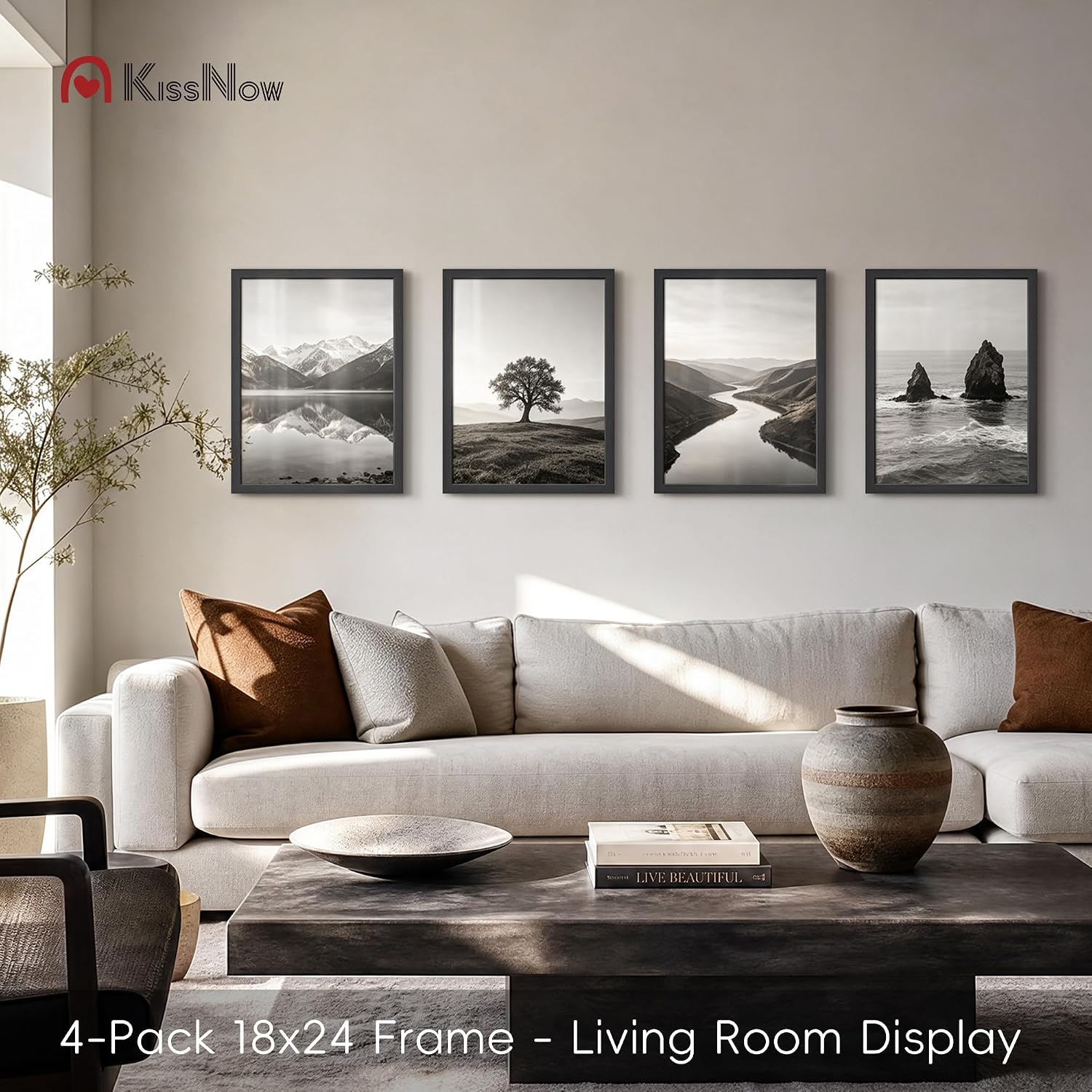 18x24 Poster Frame 4 Pack, Black Solid Wood, Gallery Wall Decor | Wall Hanging, Thick & Wide Border, Clear Plexiglass