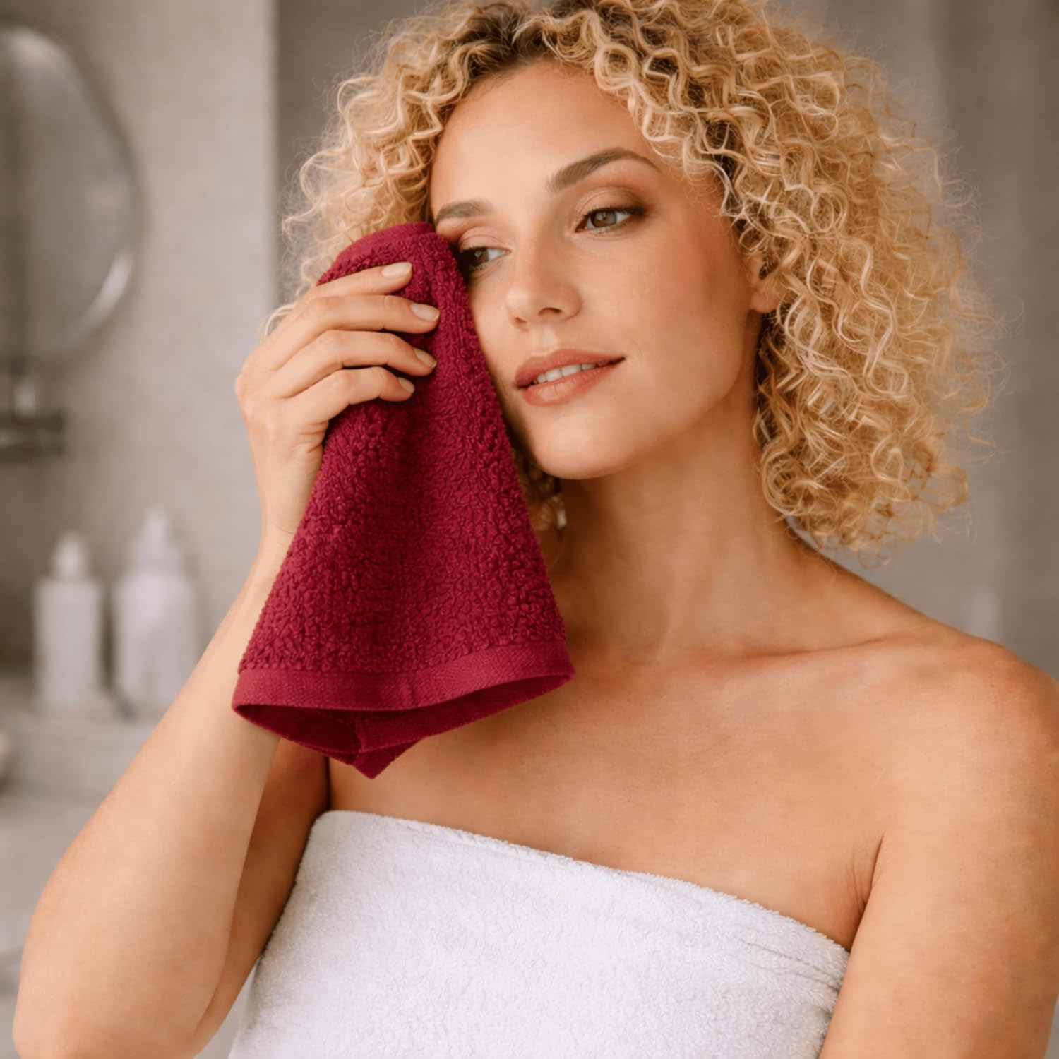 SALBAKOS 12-Piece 100% Turkish Cotton Washcloths and Face Towels, Wine | 13x13 in Standard Size Small Towel, Multi-use