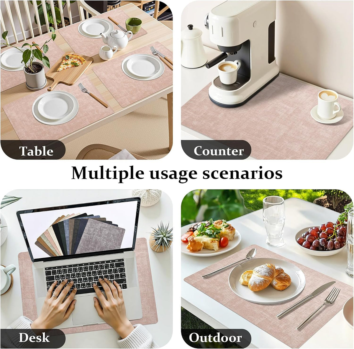 FROMHEART Faux Leather PU Placemats Set of 6 (Pink,11.8" x 17") | Waterproof,Heat/Oil Stain-Resistant Table