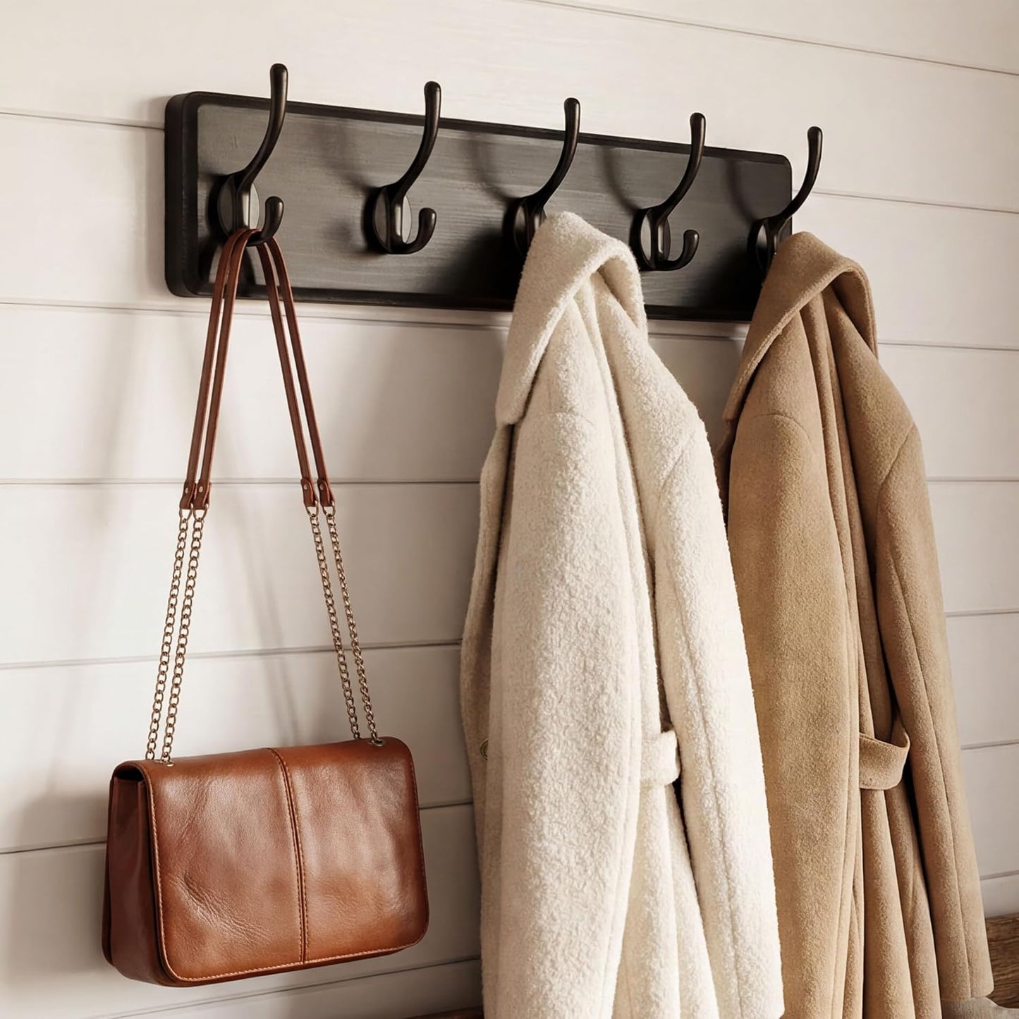 WEBI Coat Rack Wall Mount,Coat Hanger Wall,16" Hole to Hole,Coat Hooks Wall Mounted,Hook Rack,5 Hooks for Hanging
